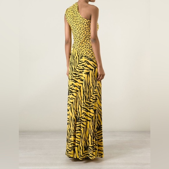 Moschino silk Yellow Animal-Print One-Shoulder Maxi Dress 10 - Picture 15 of 16